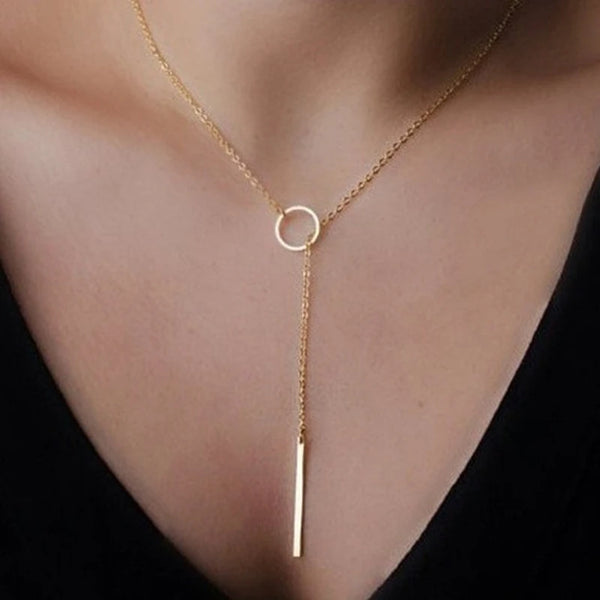 Round Stick Pendant Necklace Long Chain Fashion Jewelry