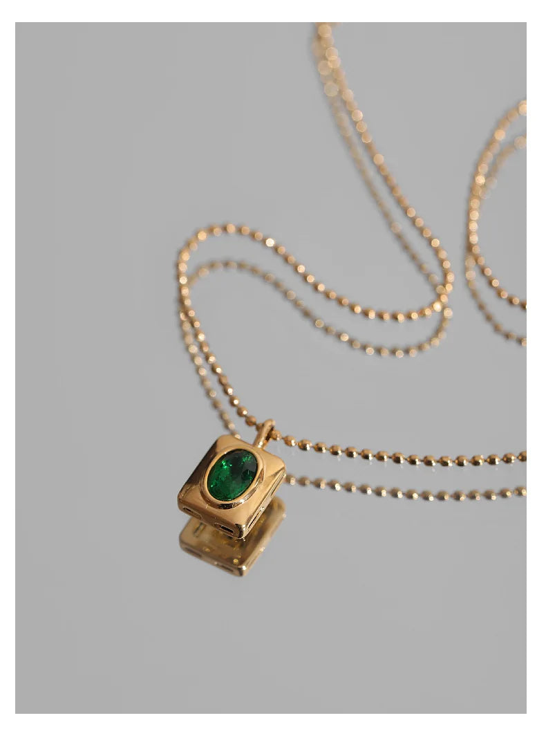 Square Green Zircon Pendant Necklace