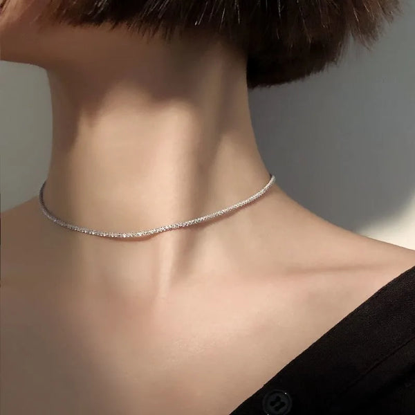 Silver Sparkling Clavicle Chain Necklace Fine Jewelry