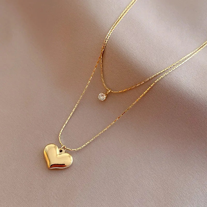 Double Layer Heart Snake Chain Necklace