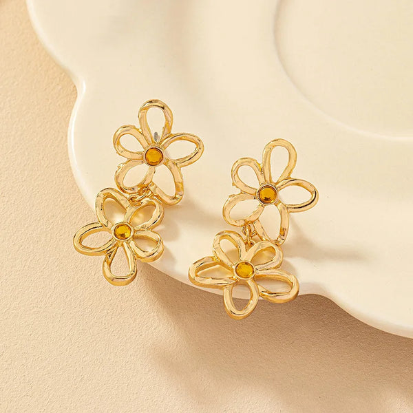 Hollow Double Flower Drop Earrings