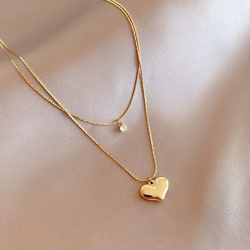 Double Layer Heart Snake Chain Necklace