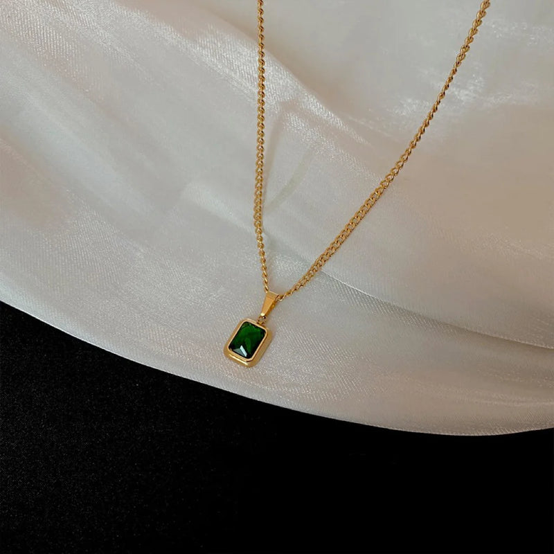 Square Green Zircon Pendant Necklace