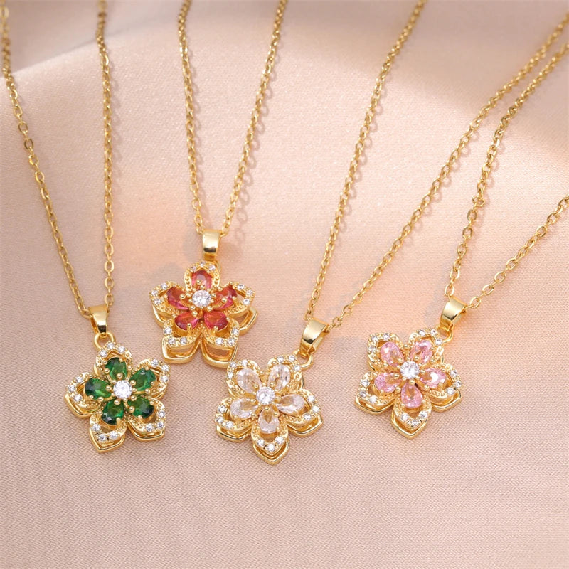 Exquisite Rotating Flower Pendant Necklace