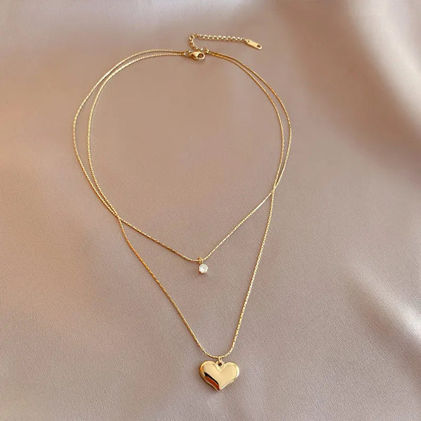 Double Layer Heart Snake Chain Necklace