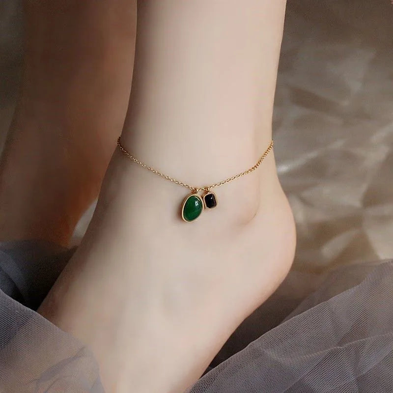 Green Stone Pendant Anklet